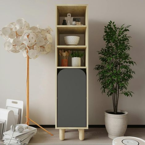 Colonne de rangement effet bois, 1 porte grise courbe VAREN (1/5)