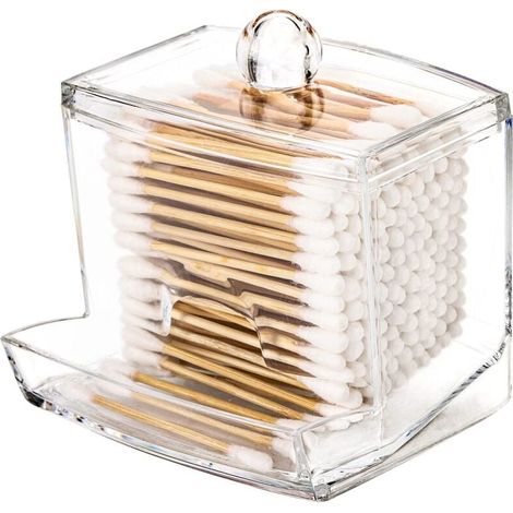 Distributeur de cotons-tiges, grand format, transparent, accessoires de rangement pour salle de bain, décoration, rangement pour cotons-tiges, porte-boules de coton, pot d'apothicaire, cotons-tiges, b (1/4)