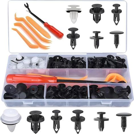 155 Pièces Boîte De Clips De Garniture De Voiture, Clips Pare-Chocs à Expansion En Plastique, 6 Types Clips Fixation Panneau Porte Pour Voiture, Attaches Carrosserie Avec 5 Outils Démontage (1/5)