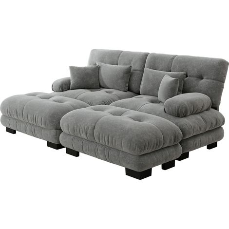 Modulares Ecksofa aus Chenille grau MODENUIT mit 2 Kissen und 2 Hockern (1/5)