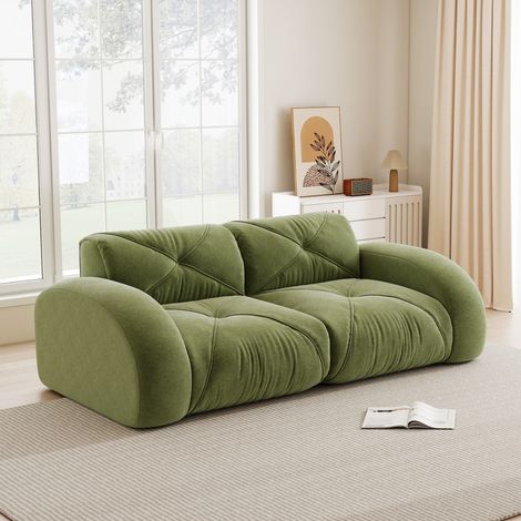 Canapé modulaire 2 places vert en chenille sans cadre (1/5)