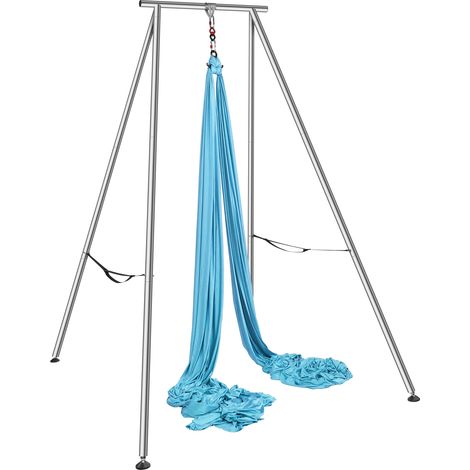 Mophorn Aerial Yoga Gestell & Hängematte, 2,95 m Höhe Professioneller Schaukelständer mit 12 m Aerial Hängematte, Max 250 kg Tragkraft für Indoor Outdoor Yoga, Blau