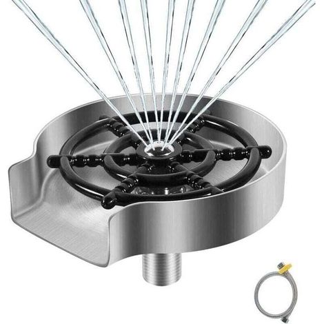 Rince Verre en Acier Inoxydable pour Évier de Cuisine - Rondelle en Métal, Nettoyeur Verre, Accessoires de Cuisine (Argent Mat) (1/4)