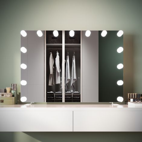 SONNI Standspiegel LED mit Memory Funktion, Dimmbarer LED, 3 Beleuchtungsmodi und 16 Herausnehmbaren Glühbirnen, Touch-Schalter, 1000 x 700 x 20 mm (1/5)