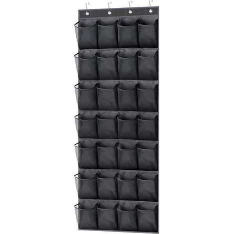 Organisateur de rangement à chaussures à suspendre à une porte, 28 grandes poches, étagère à chaussures en maille, porte-chaussures noir (1/5)
