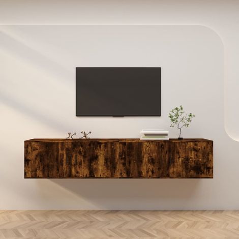 2 pcs Meubles TV muraux, Banc TV, Meuble TV suspendu, Lowboard chêne fumé 100x34,5x40 cm YHJ93908 (1/5)