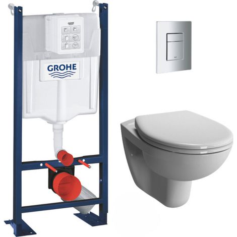 Grohe Pack WC Bâti Autoportant Rapid SL + WC Vitra Normus + Abattant softclose + Plaque chrome (1/5)