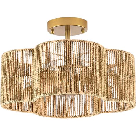 Plafonnier en osier, lustre de style bohème, lustre avec ampoule, plafonnier de style wabi-sabi. (1/5)