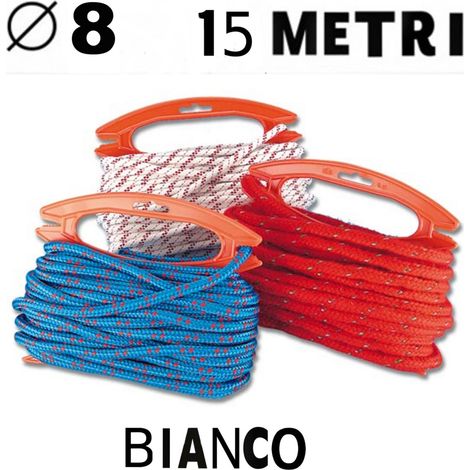 Matassa treccia in polipropilene bianca in bobina da 15 metri diametro treccia 8 mm nautica