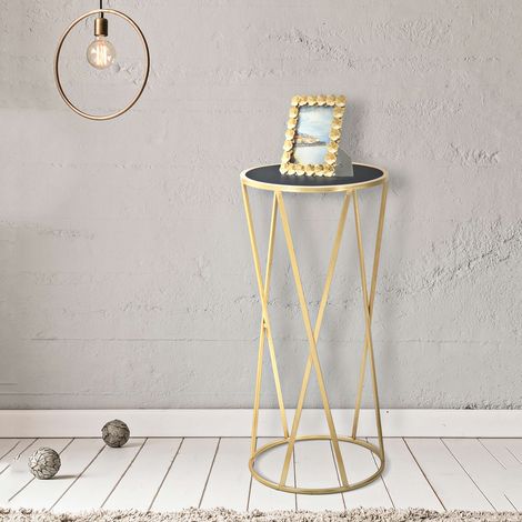 Couchtisch Alofi, Telefonablage, runde Form, transparente Ablagefarbe, 35x35x75h cm, Gold (1/5)