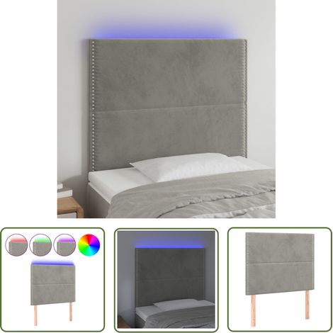 The Living Store Tête de lit à LED Gris clair 100x5x118/128 cm Velours - Tête De Lit Led - Tête De Lit Velours - Tête De Lit Moderne - Éclairage Led - Têtière De Lit (1/5)