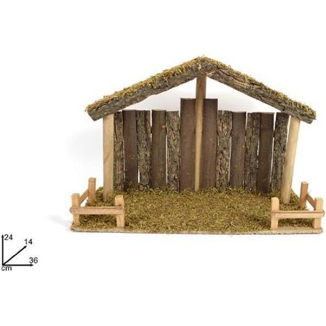 TrAdE Shop Traesio - Capanna Con Tronchi Muschio 36x14x24cm Presepe Per Natale Decorazione Addobbo -