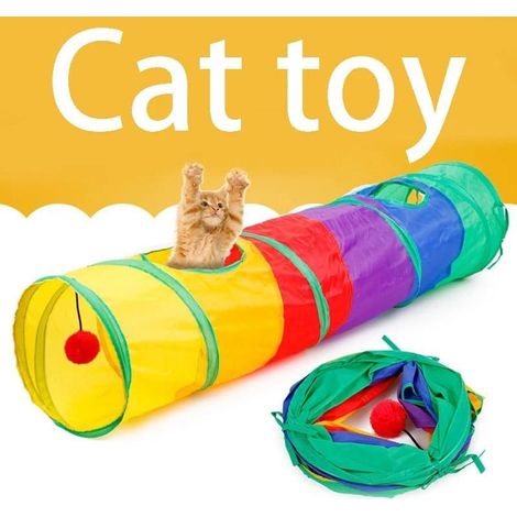 Foldable Cat Tunnel with Hanging Toy, Suitable for Rabbits Cats Puppies and Other Small Animals for Hiding Playing Training 115CM (1/5)