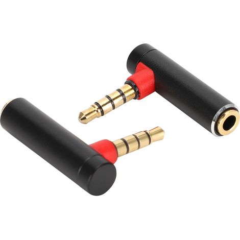 Lot de 2 adaptateurs audio 3,5 mm mâle vers femelle coudés pour câble casque stéréo, noir (1/5)