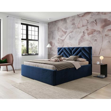 Bestmobilier – Lit coffre 160x200 cm avec sommier inclus – Revêtement velours 100% polyester – Coffre de rangement pratique – Tête de lit haute en mousse