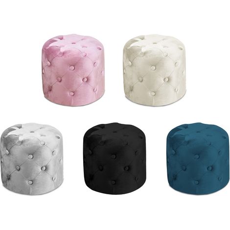Pouf Salotto/Camera Con Bottoni Imbottito Modello Velvet Parigi In Tinta Unita, misuraPoufcolorePetrolio (1/5)