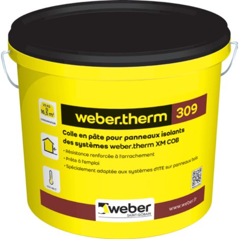 Weber â Mortier de collage ITE pour panneaux isolants PSE â Haute adhĂ©rence pour ossature bois â PrĂȘt Ă l'emploi â Seau de 25kg