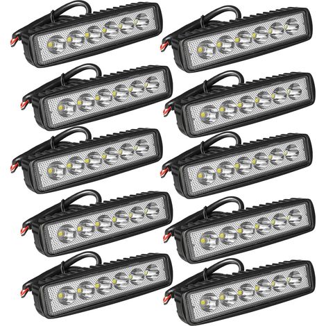 10 Projecteur Led, 6 Pouces 18w Barre Lumineuse, Aluminium Ip67, Pour Moto Voiture Camion 4x4 (1/5)
