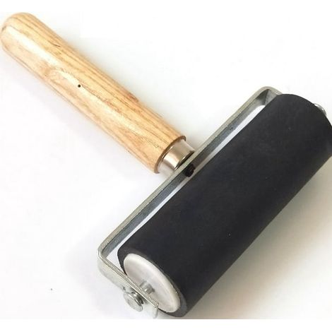 Rouleau encreur caoutchouc 10 cm - rouleau gravure noir avec manche bois pour tampon, encre, peinture, colle et application. (1/5)