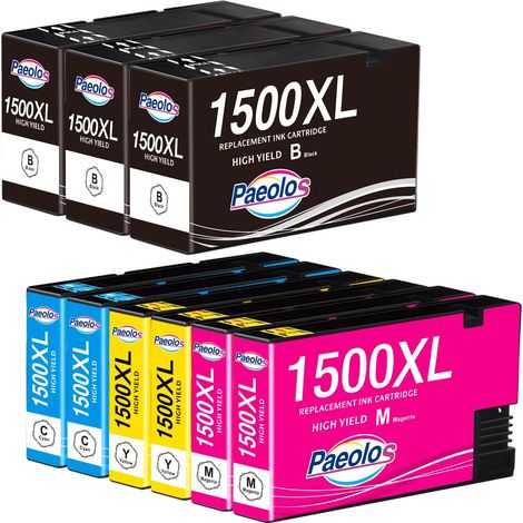 1500XL Cartouches d'encre pour Canon PGI-1500 1500 XL PGI1500 pour Canon Maxify MB2150 MB2155 MB2350 MB2000 MB2050 MB2300 MB2750 MB2755 (3 x Noir, 2 x Cyan, 2 x Magenta, 2 x Jaune) Lot de 9 (1/5)