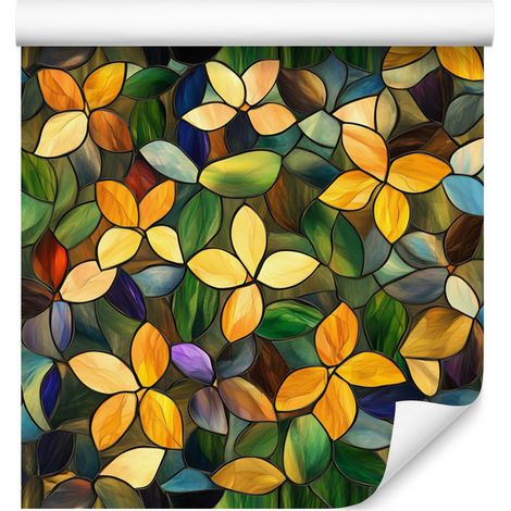 Carta da parati con motivo floreale in vetro colorato oro e giallo per soggiorno e camera da letto 50x1000 cm (1/5)