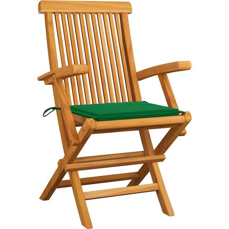 Maison Exclusive - Sedie pieghevoli con cuscini verdi, 3 pezzi, in legno massello di teak. (1/5)
