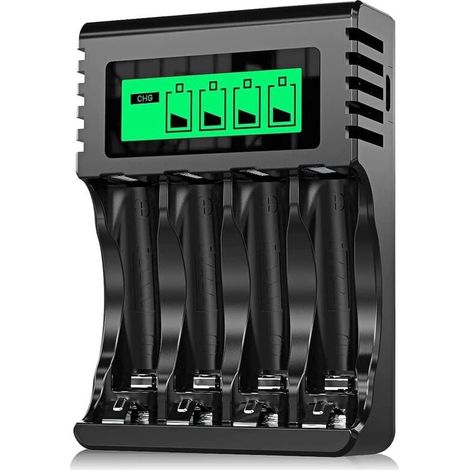 4 Slots Chargeur Piles Rechargeable Charge Rapide pour AA AAA Rechargeable avec Port USB (1/4)