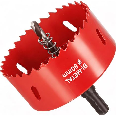 Scie Cloche 80mm HSS M42 Bi-Métal, Scies-cloches Bois avec Adaptateur Tige Triangulaire et Foret de Centrage - pour Placo, Plâtre, Plastique (1/5)