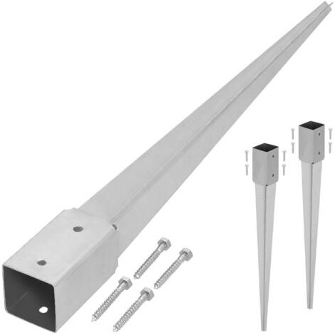 Lot de 2 Support de Poteau Bois - Acier Galvanisé - 75 cm - Argent - 71 x 71 mm - Support Poteau à Enfoncer - pour Clôture et Pavillon - Résistant à la Corrosion-NANOTEH (1/5)