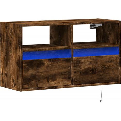 Mobile TV multimediale scaffale per televisione televisione buffet sala da pranzo soggiorno camera da letto a parete con luci LED rovere affumicato 80 x 31 x 45 cm marrone 020027994