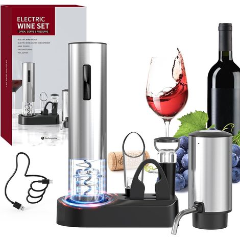 Set de Bouteilles de vin électrique 6-en-1 avec Tire-bouchons rechargeables et Aérateur de vin, Bouchon à vide, Coupe-capsule, Tire-bouchon Automatique pour les fêtes à la maison (1/5)