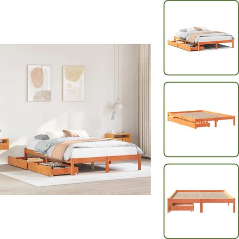 The Living Store Estructura de cama sin colchón madera maciza marrón 135x190 cm - Estructura de cama