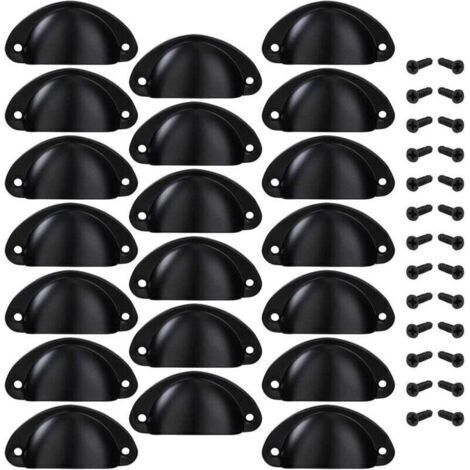 Poignée de Tiroir Bouton Porte Coquille Poignée en Forme de Coquille Décoration Porte Meuble Tiroir Armoire Placard avec Vis 20 Pièces Noir (1/4)