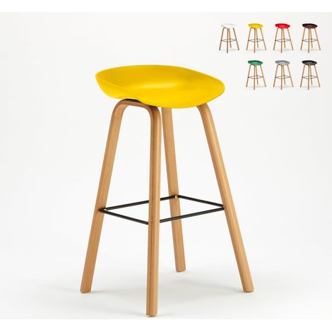 Tabouret de bar café cuisine et salon chaise effet bois Towerwood - Jaune (1/5)