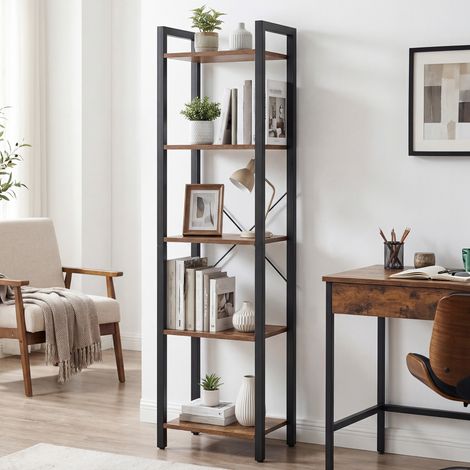 Étagère à 5 Niveaux, Bibliothèque, pour Salon, Chambre, Bureau, Marron et Noir (1/5)