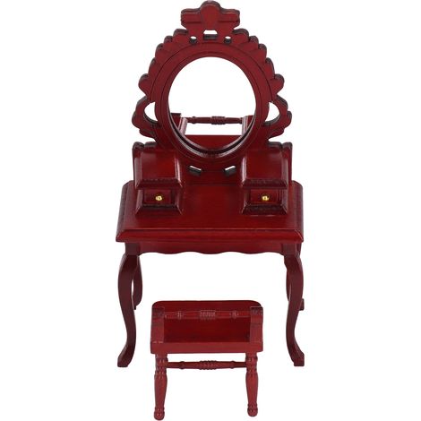 Tabouret de coiffeuse pour maison de poupée 1:12, mobilier miniature rouge chambre décoration bricolage accessoire (1/5)