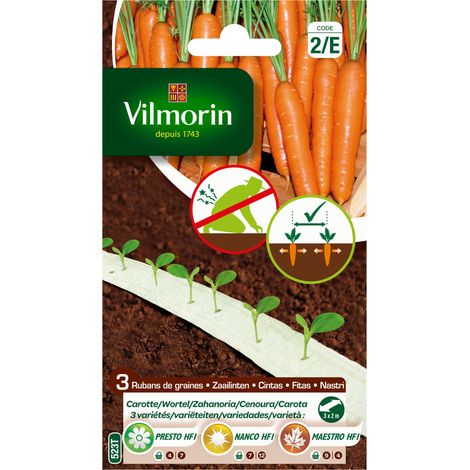 Vilmorin – Ruban de graines de carottes 3 saisons – 6 m – Exposition ensoleillée – Semis de mars à juin – Récolte de juillet à octobre