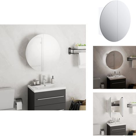 Badezimmerschrank mit Rundem Spiegel & LED Weiß 40x40x17,5 cm - Badezimmermöbel - Kosmetiktisch - Spiegelkommode - Aufbewahrungsbox - Make-up Organizer (1/5)