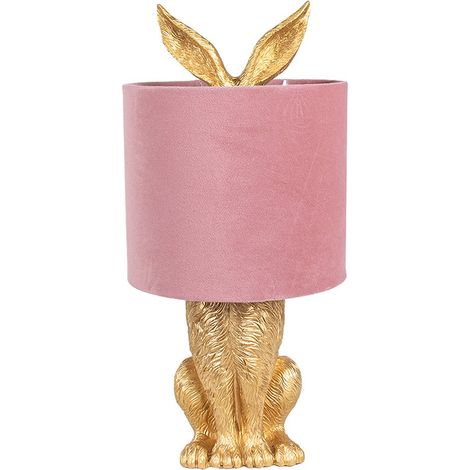 Lampe de table lapin décorative en polyrésine rose et doré style campagne 20 x 43 cm - PANGIVO (1/5)