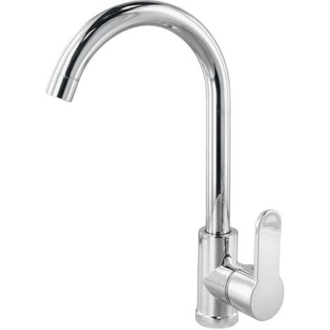 Mitigeur d'évier, robinet de cuisine en acier inoxydable à un seul arc, robinet de cuisine à grand arc, mitigeur de lavabo double usage eau chaude et froide, finition placage