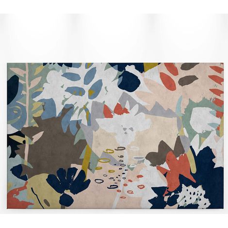 Tableau printemps feuilles & fleurs colorées | Tableau motif abstrait style nordique pour salon moderne | Tableau sur toile multicolore - 0,9 x 0,6 m (1/5)