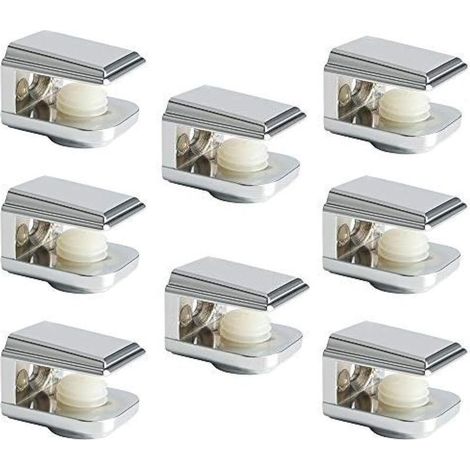 Support Étagère Verre Support d'Étagère Réglable et Adaptable d'Épaisseur de 5-8MM pour Salle de Bain, Fixation Murale à Vis, Finition Chrome Poli en Alliage de Zinc, 8 Pcs
