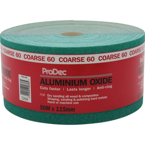 ProDec Rotolo di carta abrasiva in ossido di alluminio verde, grana 60, grana 60, per levigare legno, vernice, gesso, riempitivo, metallo e molto altro ancora, carta vetrata larga 115 mm, compatibile (1/4)