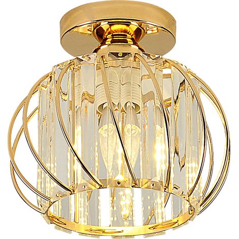 Lustre en cristal, petit plafonnier semi-plafonnier, convient aux couloirs, salles à manger et salons (doré).