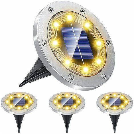 Lampe solaire d'extérieur, lot de 4 lampes de sol à 8 LED, éclairage de jardin 6000K, étanche IP65, projecteur intégré.-AquaForge