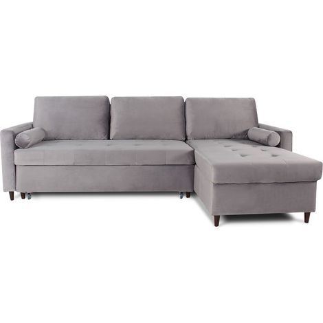Canapé d'angle convertible réversible Claudio en velours gris (1/5)