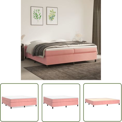 The Living Store Sommier à lattes de lit avec matelas Rose 200x200 cm Velours - Lit Double - Lit Tapissier - Lit Velours - Literie - Chambre À Coucher (1/5)
