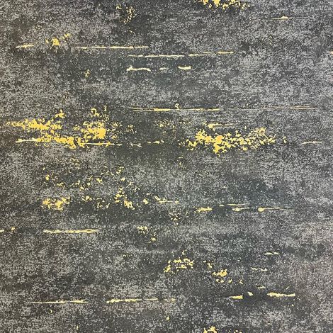 Grandeco Industrial Stone Concrete Wallpaper Paste The Wall Black Metallic Gold (1/4)