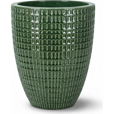 Pot grande taille d'extérieur VERNE 41x55cm vert jungle, fait main en terre cuite émaillée, résistant au gel (1/4)