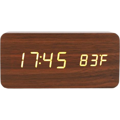 Digitaler Wecker aus Holz, großer LED-Bildschirm mit 3 Helligkeitsstufen, Temperatur- und Luftfeuchtigkeitsanzeige für Schlafzimmer, Büro und Nachttisch